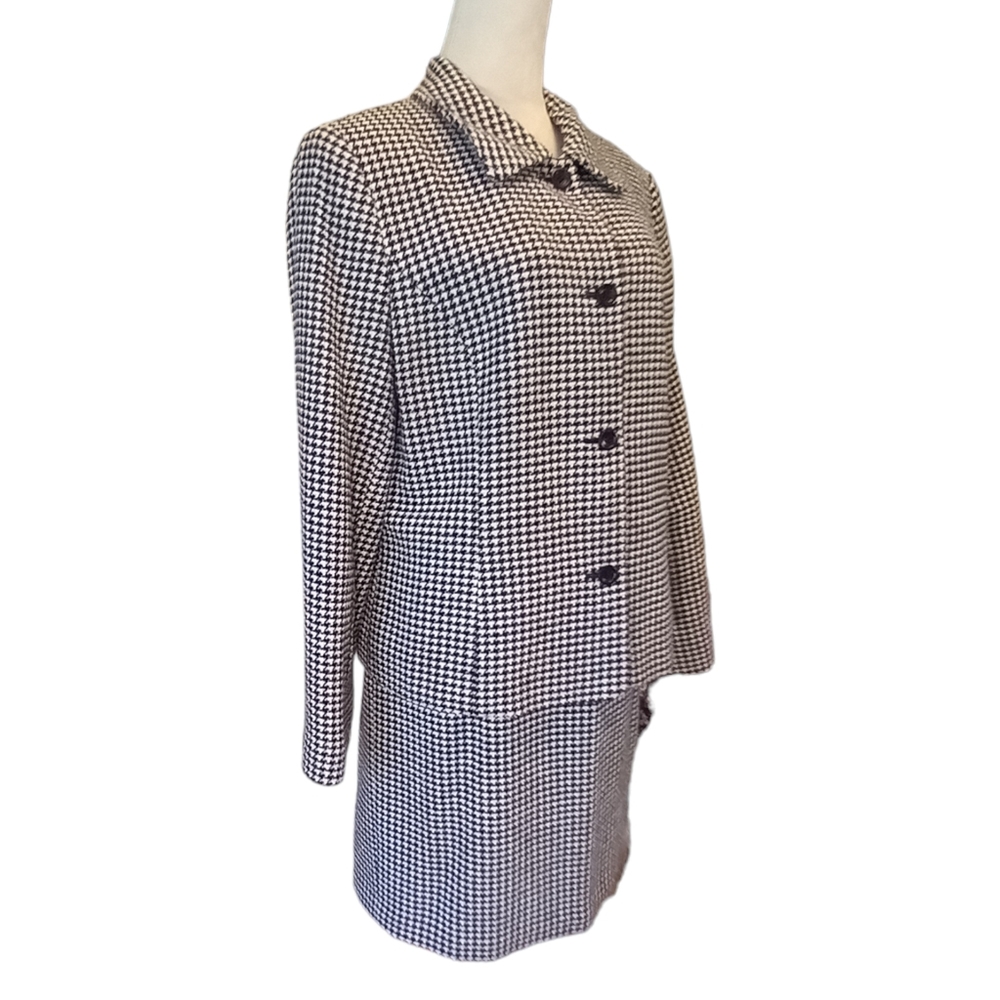 Vintage Wool Tweed Suit Black and White Herringbone Check 12/14 - Picture 1 of 7